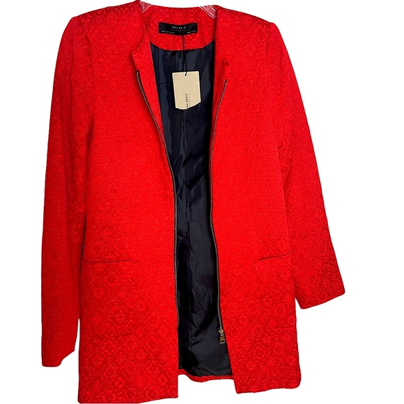 ZARA Women’s Long Line Blazer Size M Lipstick Red Minimalist Contemporary Chic - Picture 2 of 7